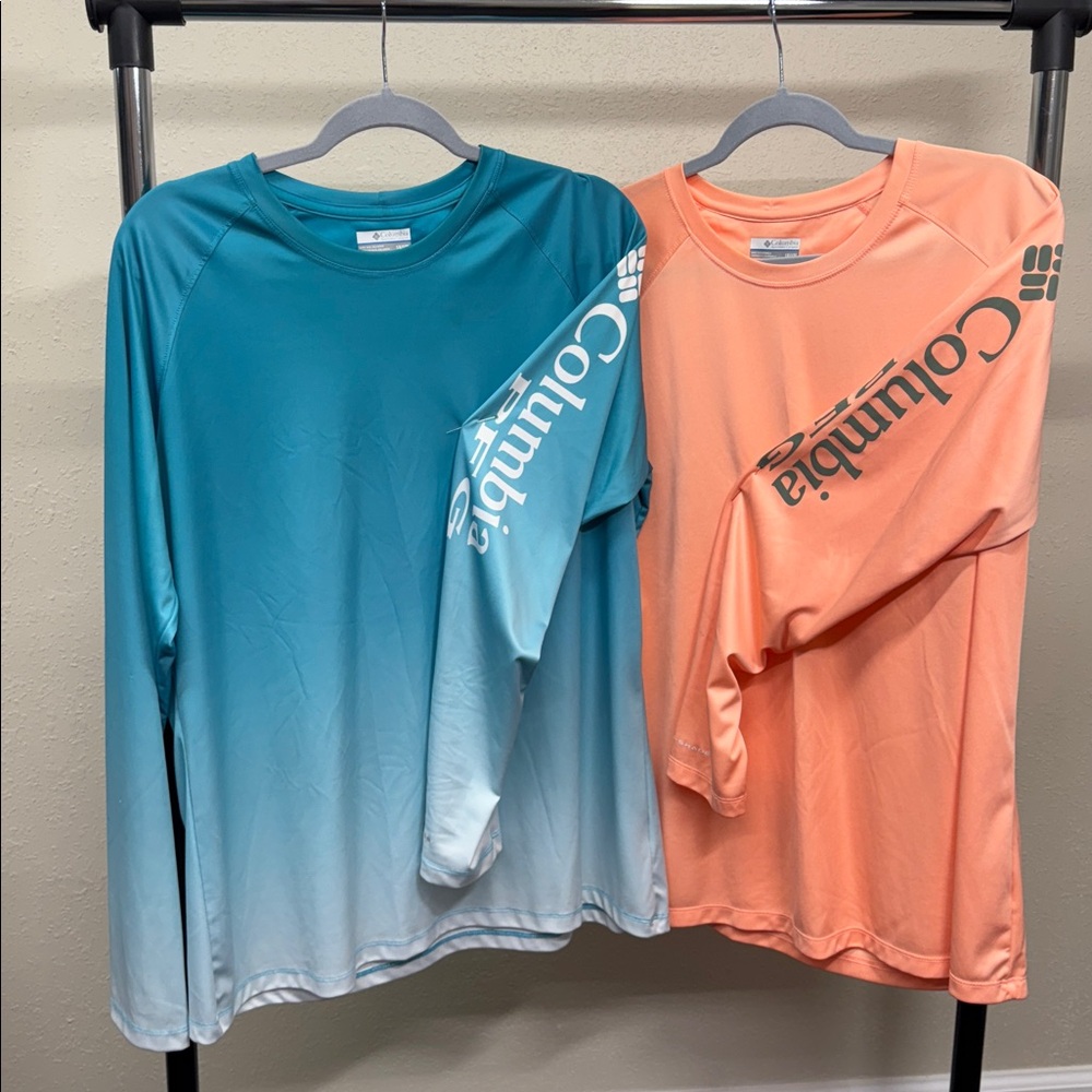 Columbia Long Sleeve Fishing Shirts in Teal and Peach (2)